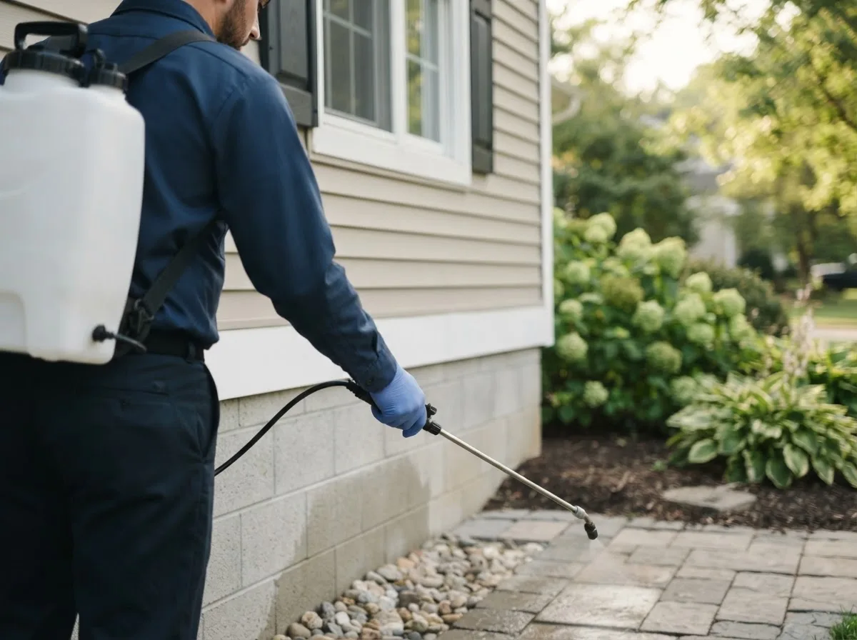 Pest control technician inspecting a home in Morrisville, PA